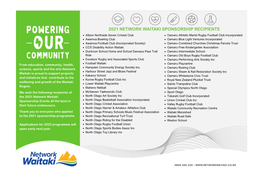 2021 Network Waitaki Sponsorship Recipients