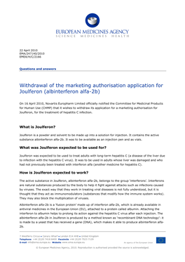 Withdrawal of the Marketing Authorisation Application for Joulferon (Albinterferon Alfa-2B)