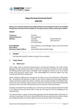 Minutes of Otago Peninsula Community Board