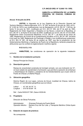 C.P. Ancud Ord. N° 12600/119 Vrs., Del 18 Julio 2018. Habilita La