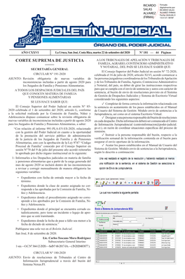 BOLETÍN JUDICIAL N° 181 De La Fecha 22 09 2020