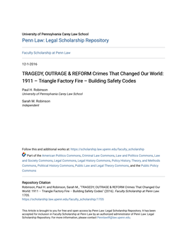 TRAGEDY, OUTRAGE & REFORM Crimes That Changed Our World: 1911 – Triangle Factory Fire – Building Safety Codes