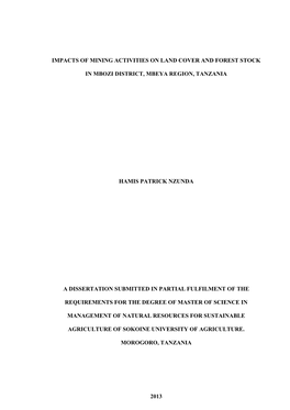 Impacts of Mining Activities on Land Cover and Forest Stock in Mbozi District, Mbeya Region, Tanzania