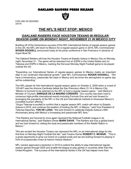 The Nfl's Next Stop: Mexico