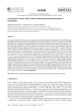 A Taxonomic Revision of the Cardiocondyla Nuda Group (Hymenoptera: Formicidae)