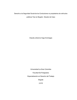 Derecho a La Seguridad Social De Los Conductores No Propietarios De Vehículos Públicos Taxi En Bogotá