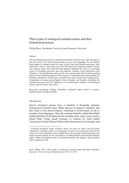 Three Types of Zoological Common Names and Their Formation-Processes