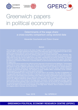 Determinants of the Wage Share: a Cross-Country Comparison Using Sectoral Data