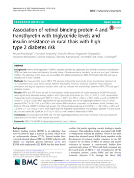 Association of Retinol Binding Protein 4 and Transthyretin with Triglyceride