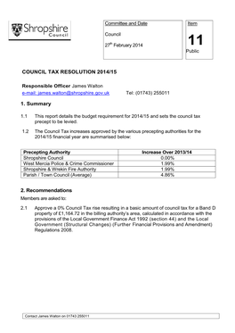 COUNCIL TAX RESOLUTION 2014/15 1. Summary 2