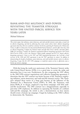 Revisiting the Teamster Struggle with the United Parcel Service Ten Years Later