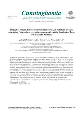 Impact of Broom, Cytisus Scoparius (Fabaceae), in Naturally Treeless Sub-Alpine Frost-Hollow Vegetation Communities at the Barrington Tops, South-Eastern Australia