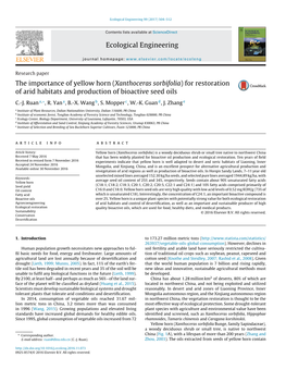 The Importance of Yellow Horn (Xanthoceras Sorbifolia) for Restoration