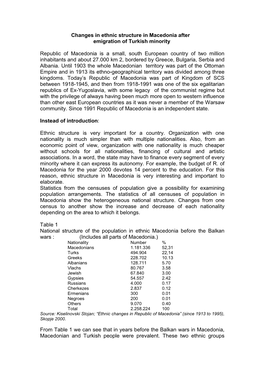 Ethnic Structure in Macedonia After Turkish Emigration