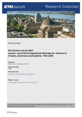Aussen- Und Sicherheitspolitische Beiträge Der Schweiz Zu Frieden, Sicherheit Und Stabilität, 1945-2000