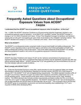 Occupational Exposure Values from ACGIH® FAQ204