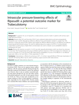 Intraocular Pressure-Lowering Effects of Ripasudil: a Potential Outcome