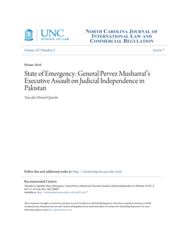 General Pervez Musharraf's Executive Assault on Judicial Independence in Pakistan, 35 N.C