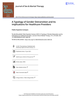 A Typology of Gender Detransition and Its Implications for Healthcare Providers