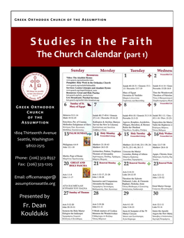 Studies in the Faith the Church Calendar (Part 1)