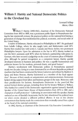 William F. Harrity and National Democratic Politics in the Cleveland Era Leonard Schlup Akron, Ohio