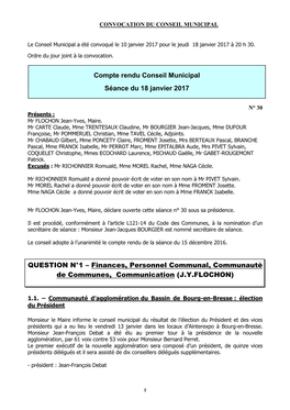 Compte Rendu Conseil Municipal Séance Du 18 Janvier 2017