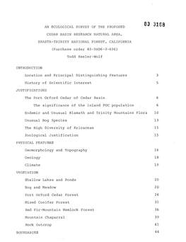 An Ecological Sruvey of the Proposed Cedar Basin Research Natural