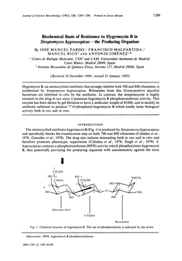 Biochemical Basis of Resistance to Hygromycin B in Streptomyces Hygroscopicus - the Producing Organism