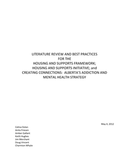 Literature Review and Best Practices for the Housing and Supports Framework