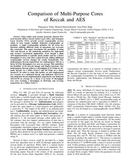 Comparison of Multi-Purpose Cores of Keccak and AES