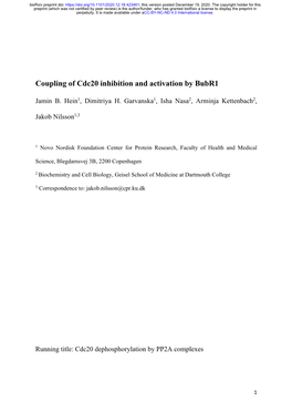 Coupling of Cdc20 Inhibition and Activation by Bubr1