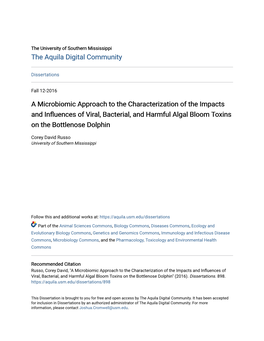 A Microbiomic Approach to the Characterization of the Impacts and Influences of Viral, Bacterial, and Harmful Algal Bloom Toxins on the Bottlenose Dolphin