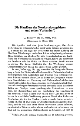 Die Blattläuse Des Nordostalpengebietes Und Seines Vorlandes *) Von C