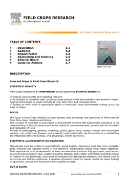 FIELD CROPS RESEARCH an International Journal