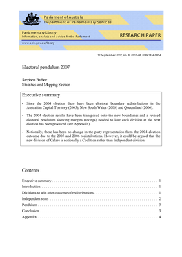 Electoral Pendulum 2007