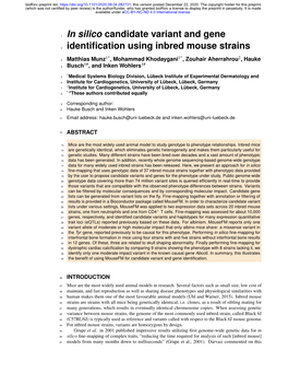 In Silico Candidate Variant and Gene Identification Using Inbred Mouse Strains