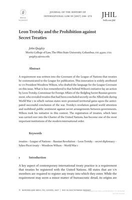 Leon Trotsky and the Prohibition Against Secret Treaties