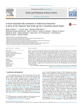 A Fossil Winonaite-Like Meteorite in Ordovician Limestone: a Piece of the Impactor That Broke up the L-Chondrite Parent Body? ∗ Birger Schmitz A,B, , Gary R