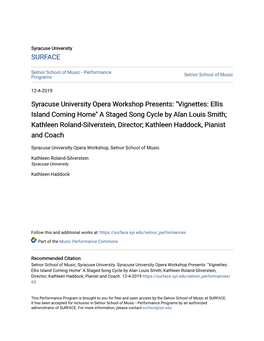 Syracuse University Opera Workshop Presents: "Vignettes: Ellis Island