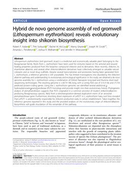 (Lithospermum Erythrorhizon) Reveals Evolutionary Insight Into Shikonin Biosynthesis Robert P