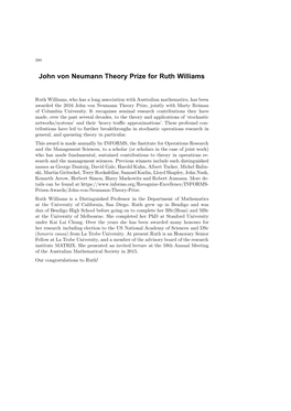 John Von Neumann Theory Prize for Ruth Williams