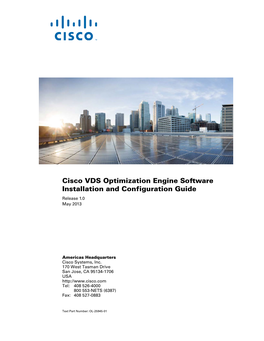 Cisco VDS Optimization Engine Software Installation and Configuration Guide Release 1.0 May 2013