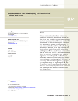 A Developmental Lens for Designing Virtual Worlds for Children and Youth IJLM