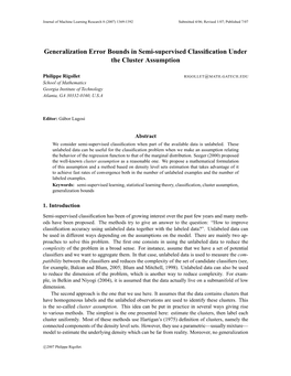 Generalization Error Bounds in Semi-Supervised Classification