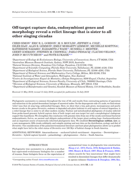 Off-Target Capture Data, Endosymbiont Genes and Morphology Reveal a Relict Lineage That Is Sister to All Other Singing Cicadas