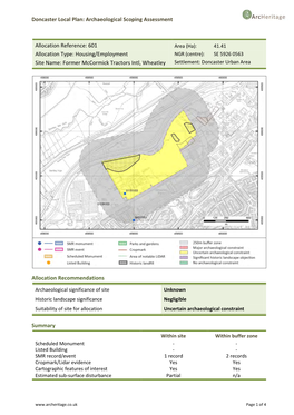 Doncaster Local Plan: Archaeological Scoping Assessment Allocation