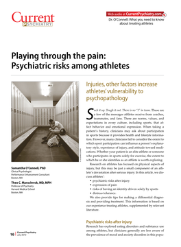 Playing Through the Pain: Psychiatric Risks Among Athletes