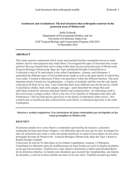 The Leaf Structures That Arthropods Construct in the Protected Areas of Monteverde