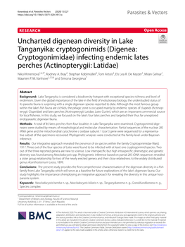 Digenea: Cryptogonimidae) Infecting Endemic Lates Perches (Actinopterygii: Latidae) Nikol Kmentová1,2,3*, Rodney A