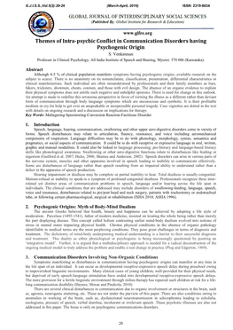 Themes of Intra-Psychic Conflict in Communication Disorders Having Psychogenic Origin S